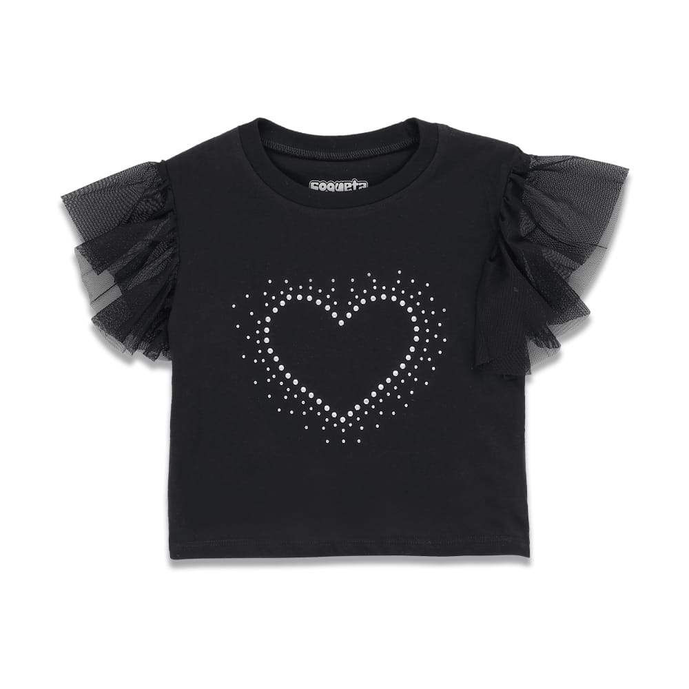 Foto 2 pulgar | Blusa Coqueta Para Niña De Algodón Negro Con Manga De Holanes