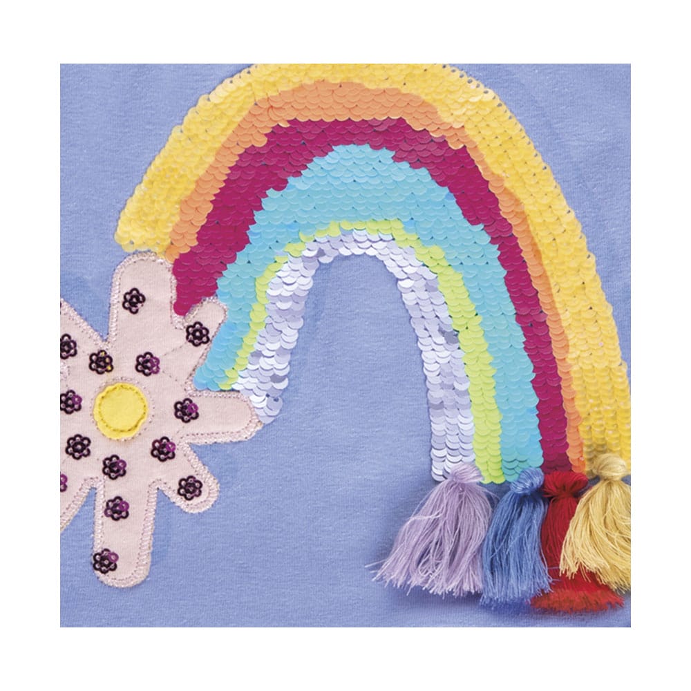 Foto 3 pulgar | Blusa Coqueta Para Niña De Algodón Azul Con Arcoiris.