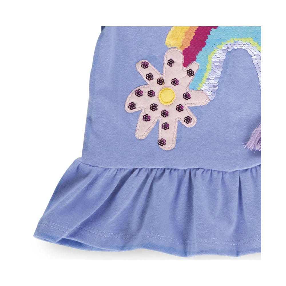 Foto 4 pulgar | Blusa Coqueta Para Niña De Algodón Azul Con Arcoiris.