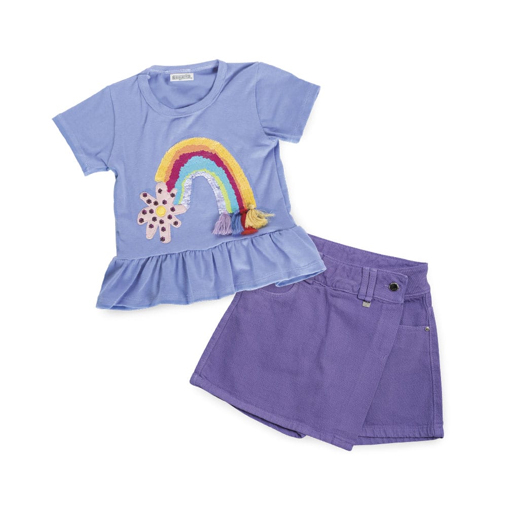 Foto 5 pulgar | Blusa Coqueta Para Niña De Algodón Azul Con Arcoiris.