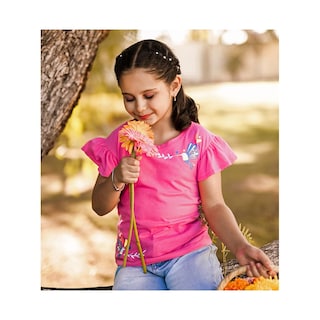 Foto 4 | Blusa Coqueta Para Niña En Algodón Rosa Con Mangas De Olan