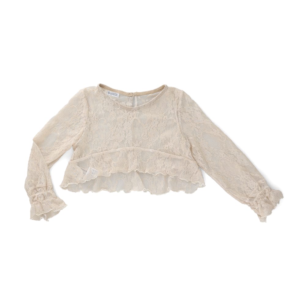 Foto 4 pulgar | Blusa Coqueta Para Niña De Poliéster En Beige Con Encaje