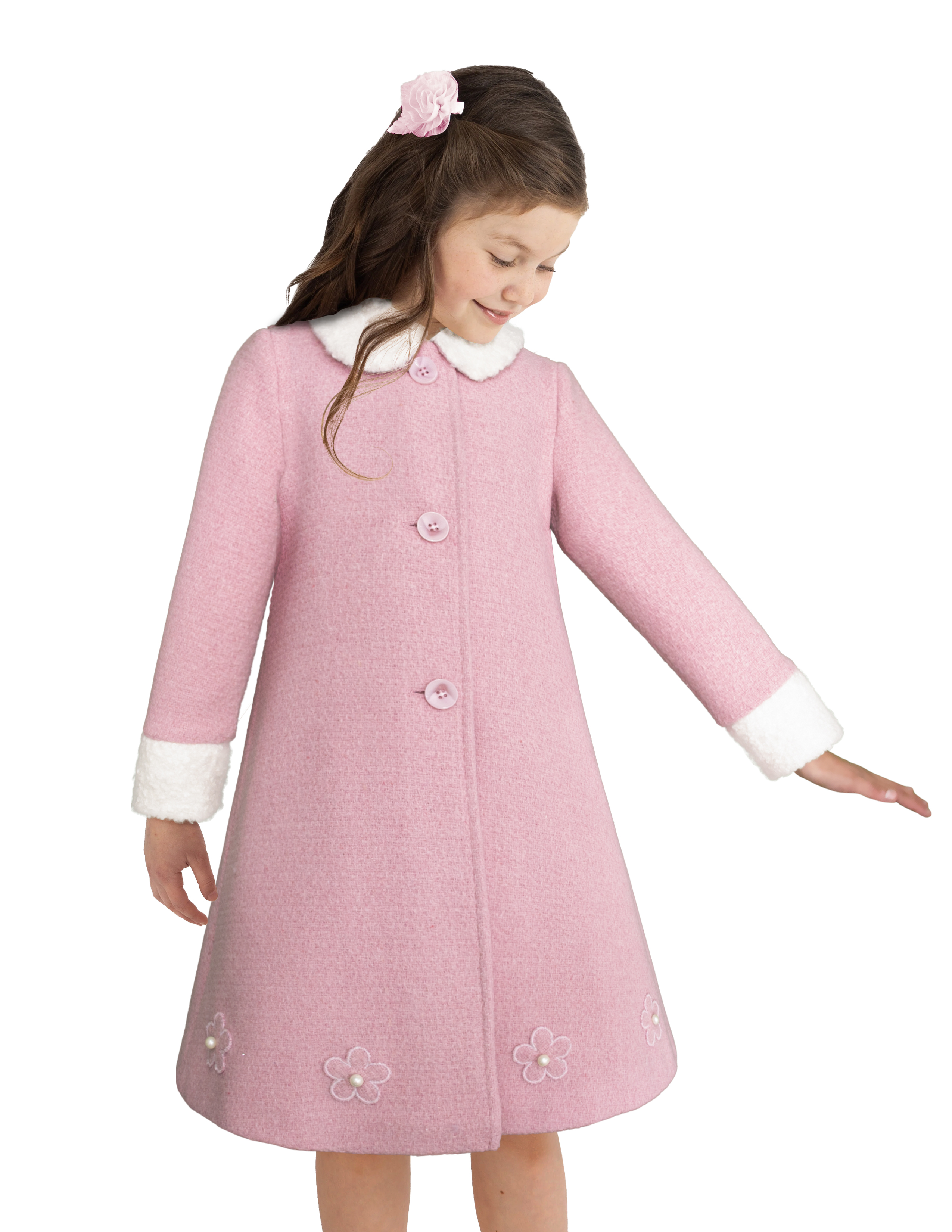 Foto 2 pulgar | Abrigo Rosa De Invierno Para Niña Con Moño Y Flores Gerat