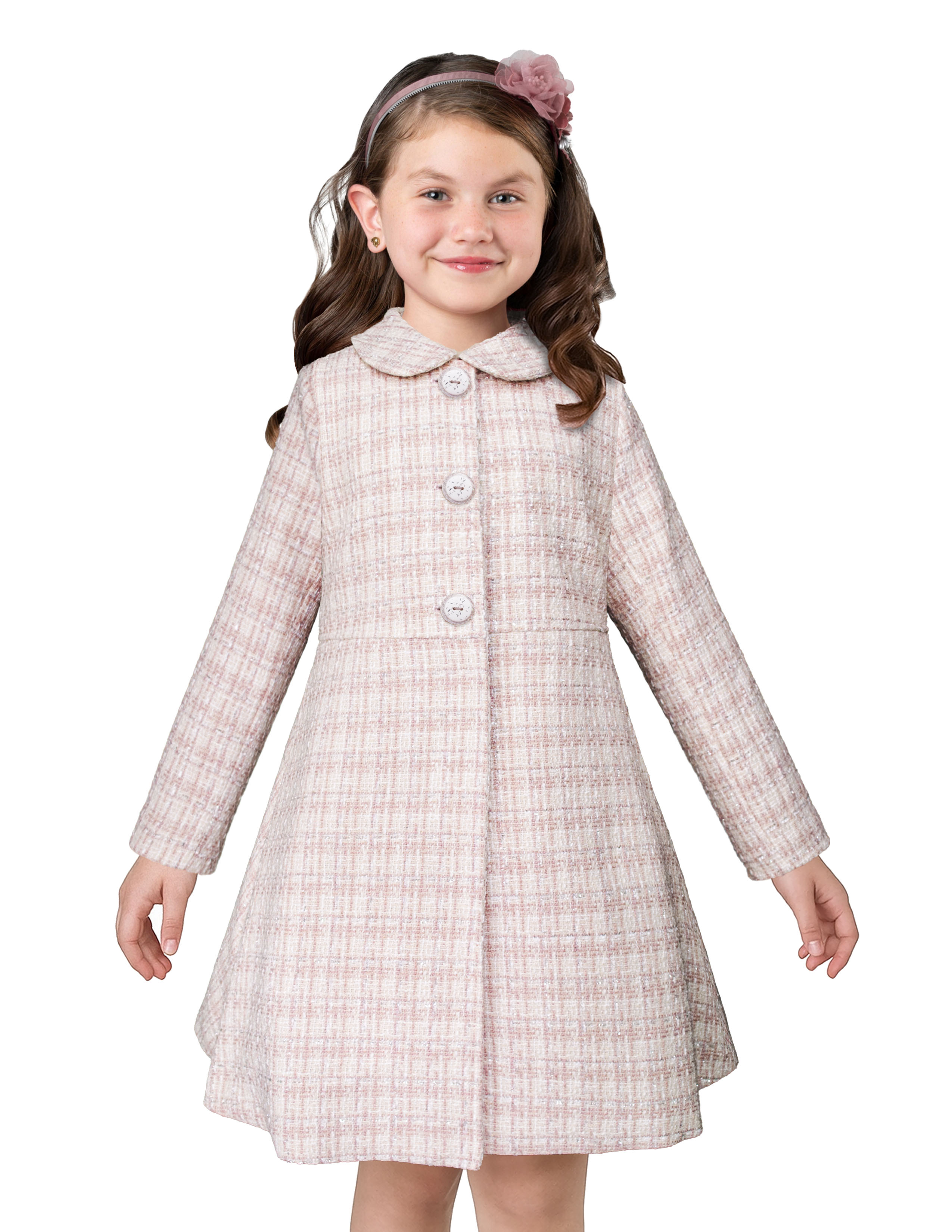 Foto 2 pulgar | Abrigo De Fiesta Para Niña En Rosa Pastel Con Textura Tipo Tweed – Gerat