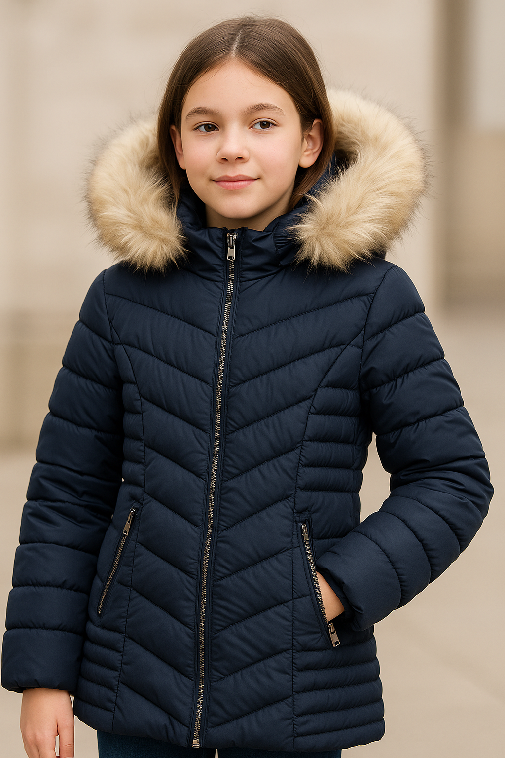Foto 2 pulgar | Chamarra Niña Con Gorro Peluche Estilo Y Protección Invierno Azul