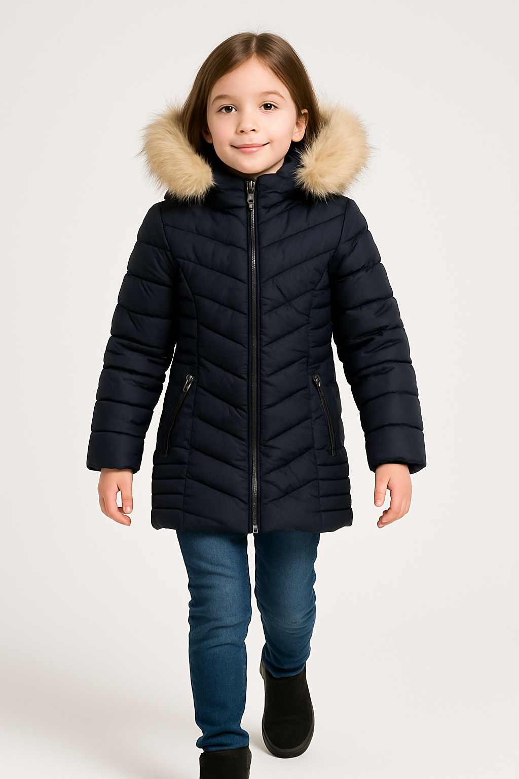 Foto 4 pulgar | Chamarra Niña Con Gorro Peluche Estilo Y Protección Invierno Azul
