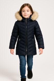 Foto 3 | Chamarra Niña Con Gorro Peluche Estilo Y Protección Invierno Azul