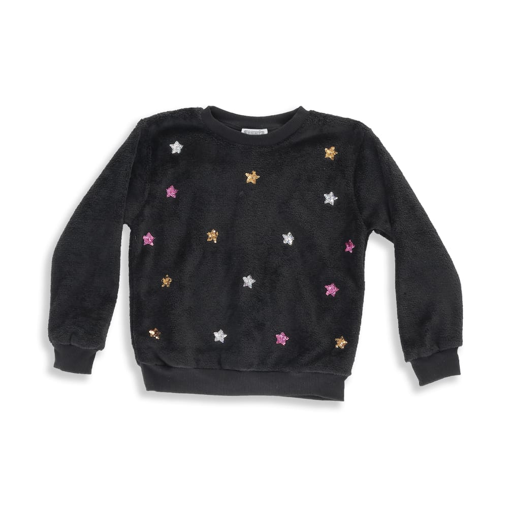 Foto 2 pulgar | Sueter Coqueta Para Niña De Algodón Negro Con Estrellas Bordadas