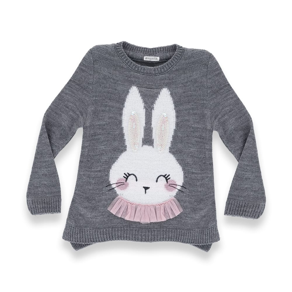 Foto 2 pulgar | Suéter Coqueta Para Niña De Acrílico Gris Con Diseño De Conejito