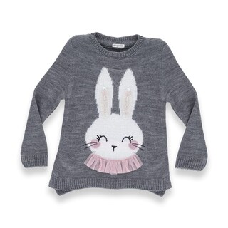 Foto 1 | Suéter Coqueta Para Niña De Acrílico Gris Con Diseño De Conejito