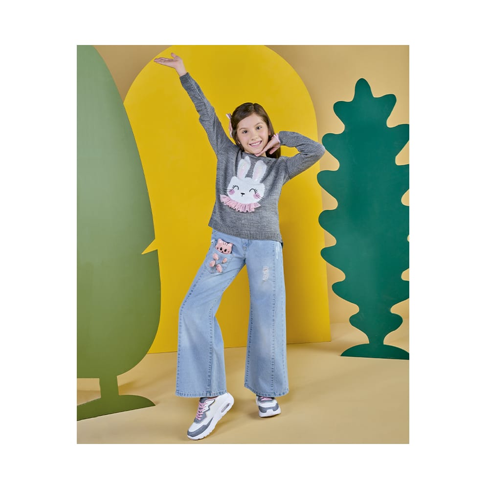 Foto 4 | Suéter Coqueta Para Niña De Acrílico Gris Con Diseño De Conejito