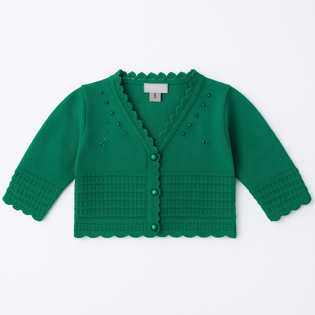 Suéter Tipo Bolero Para Niña Chicos Olé 3060 Verde Elegante Con Perlas
