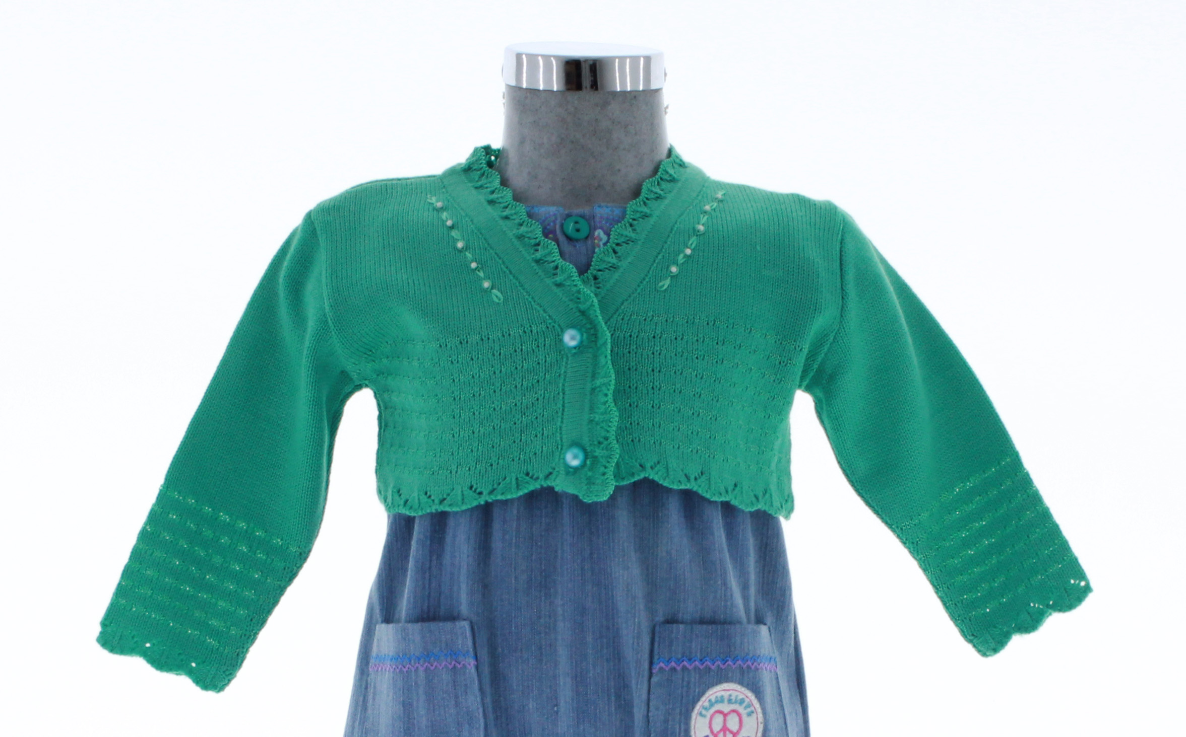 Foto 4 pulgar | Suéter Tipo Bolero Para Niña Chicos Olé 3060 Verde Elegante Con Perlas