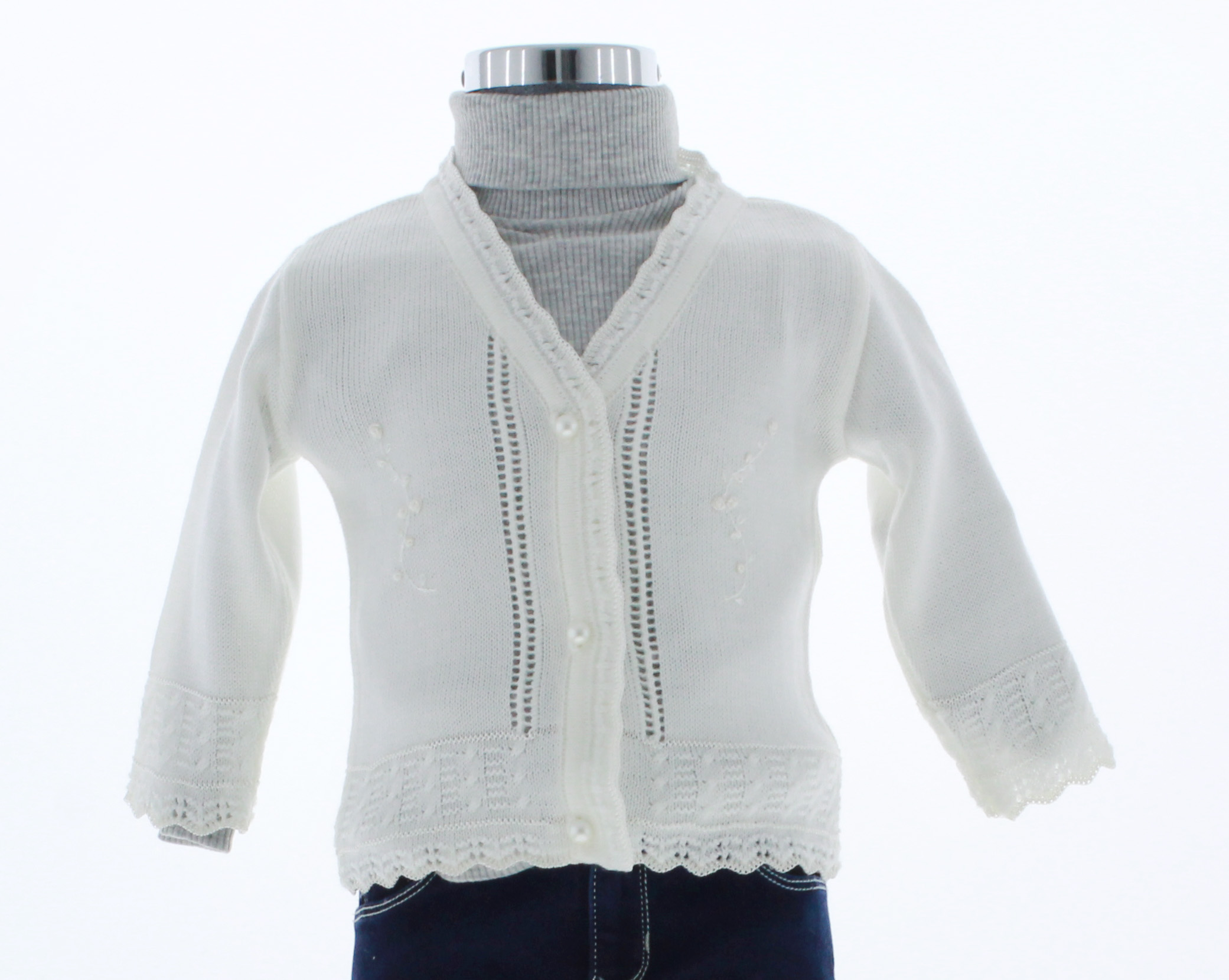 Foto 4 pulgar | Suéter Para Niña Chicos Olé 3051 Blanco Elegante Con Botón De Perla