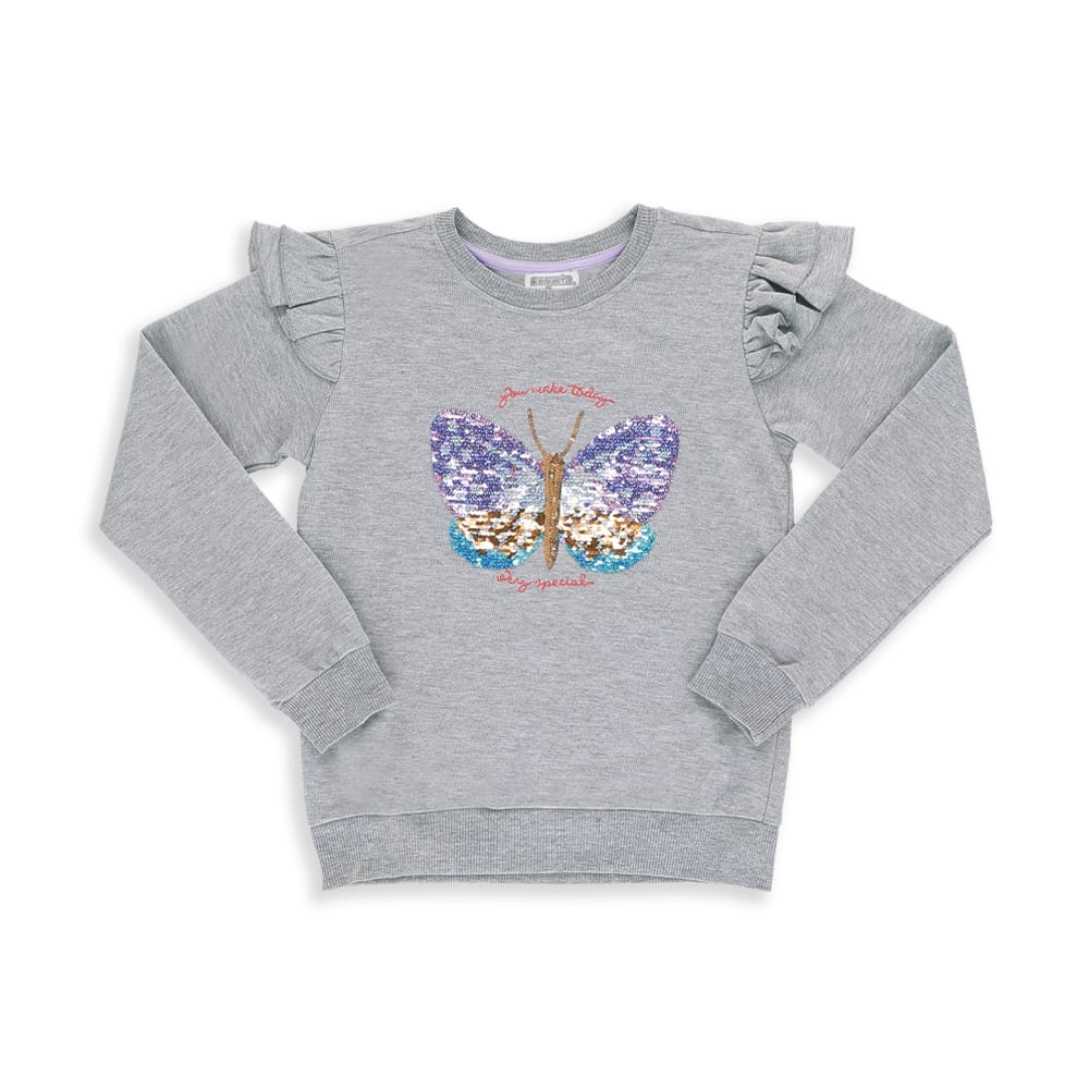 Foto 2 pulgar | Sudadera Coqueta Para Niña De Algodón Gris Con Lentejuelas Reversibles