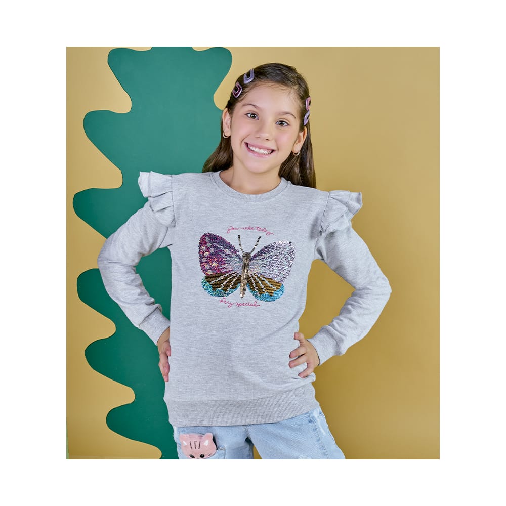 Foto 4 | Sudadera Coqueta Para Niña De Algodón Gris Con Lentejuelas Reversibles