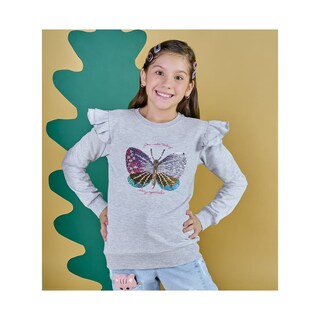 Foto 4 | Sudadera Coqueta Para Niña De Algodón Gris Con Lentejuelas Reversibles