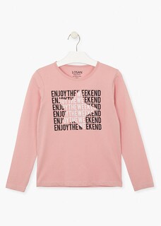 Foto 1 | Playera Rosa Con Textos En El Delantero Niña Losan