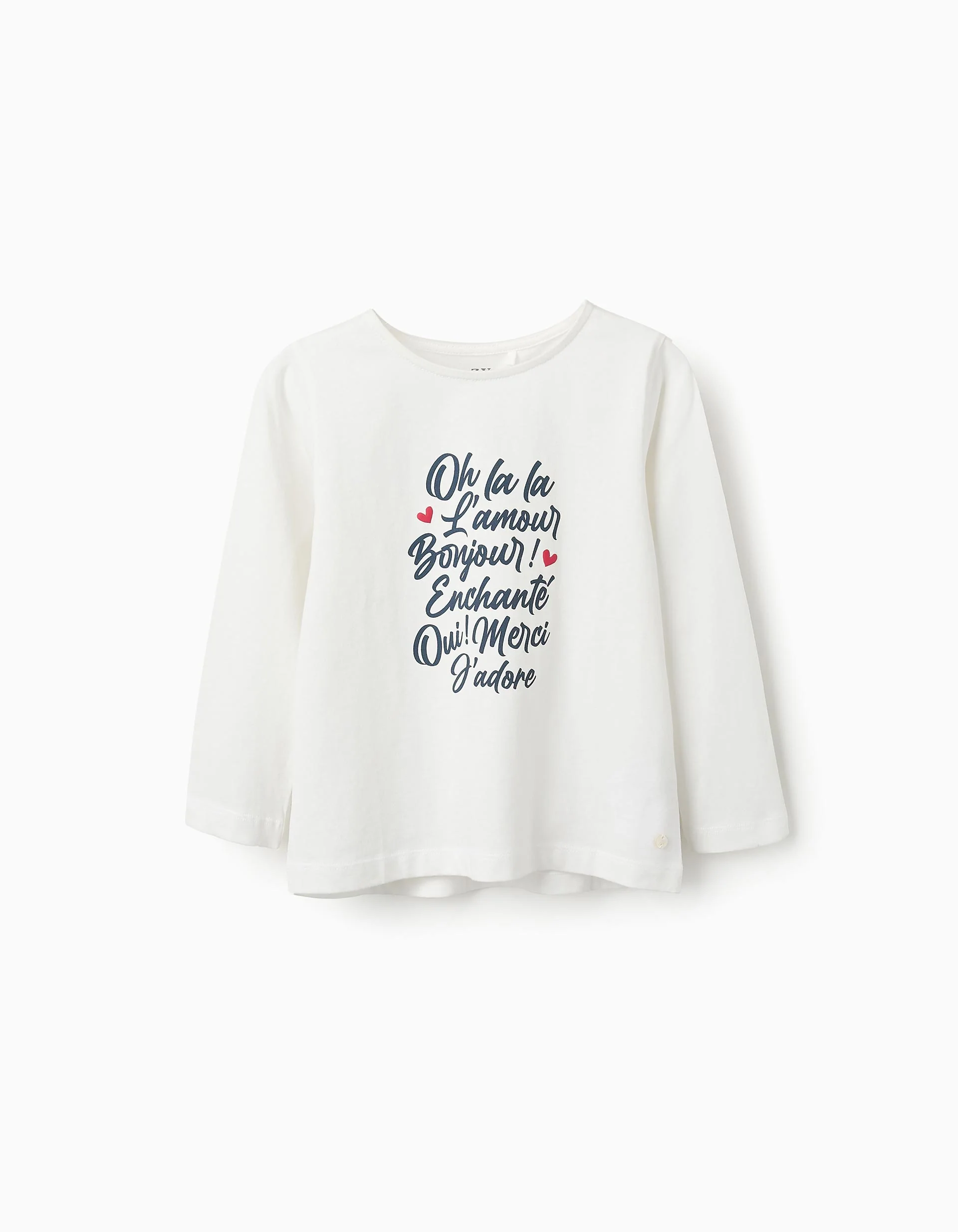 Playera de Manga Larga Zippy Blanca de Algodón 'Oh La La' para Niña