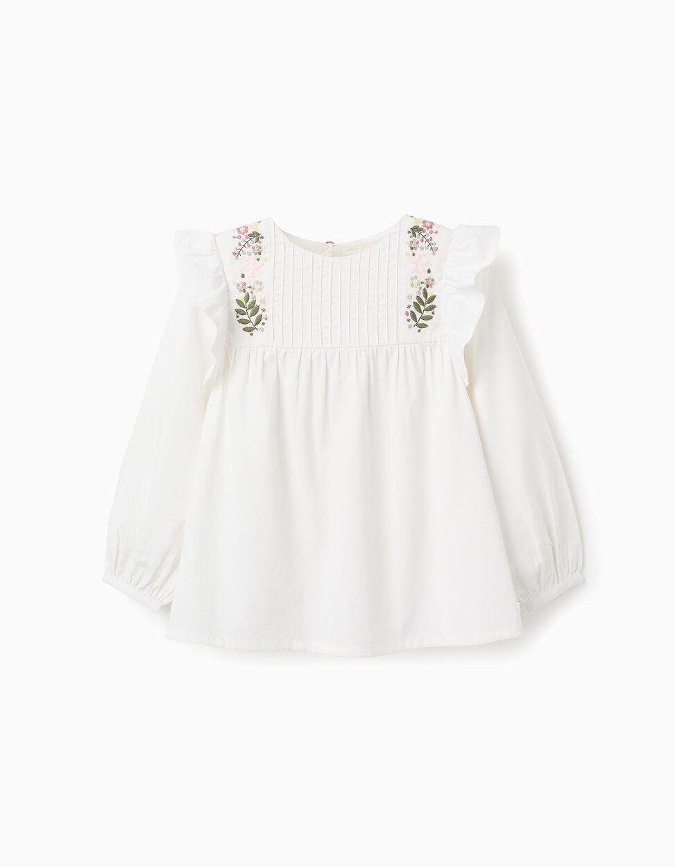 Túnica Zippy Blanca con Bordados de Flores para Niña