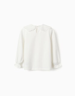 Foto 2 | Playera de Manga Larga Zippy Blanca con Cuello de Bordado Inglés para Niña