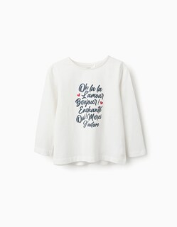 Foto 1 | Playera De Manga Larga De Algodón Para Niña 'oh La La', Blanco Zippy