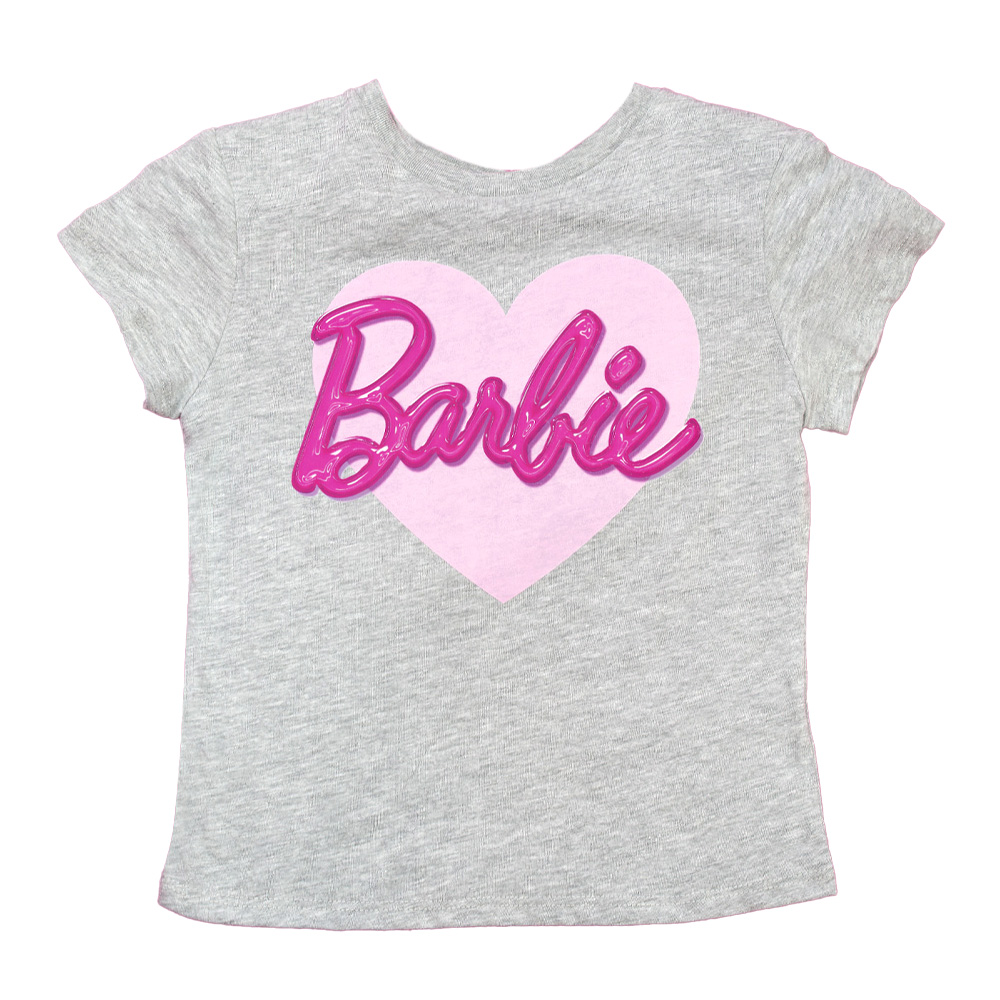 Playera En Cuello Redondo Con Corazon Y Estampado De Barbie Para Niña