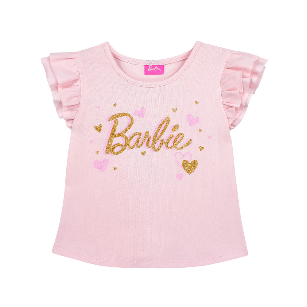 Playera Con Manga De Olan Estampado De Barbie Para Niña