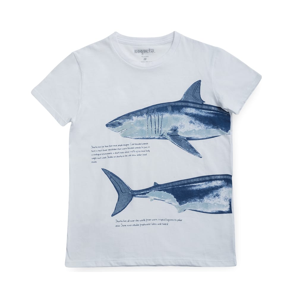 Foto 3 pulgar | Playera Audaz Para Niño De Algodón Blanco Con Ilustración De Tiburones