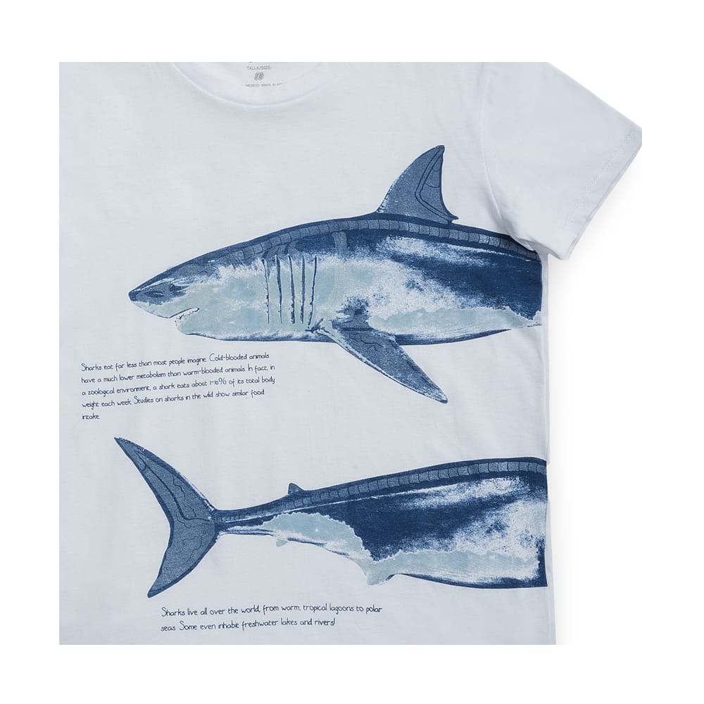 Foto 4 pulgar | Playera Audaz Para Niño De Algodón Blanco Con Ilustración De Tiburones