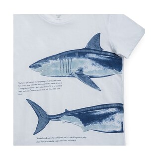 Foto 3 | Playera Audaz Para Niño De Algodón Blanco Con Ilustración De Tiburones