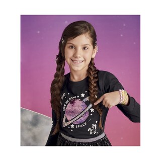 Foto 1 | Playera Coqueta Para Niña De Algodón Negro Con Estampado De Planeta
