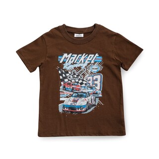 Foto 2 | Playera Audaz Para Niño De Algodón Café Con Estampado De Autos De Carrera
