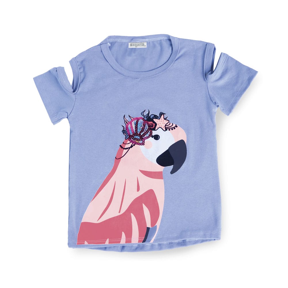 Foto 2 pulgar | Playera Coqueta Para Niña De Algodón Azul Con Estampado De Guacamaya