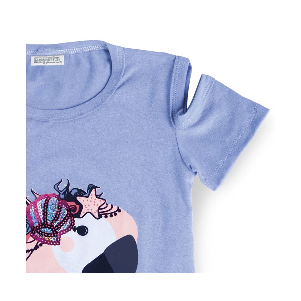 Foto 4 pulgar | Playera Coqueta Para Niña De Algodón Azul Con Estampado De Guacamaya
