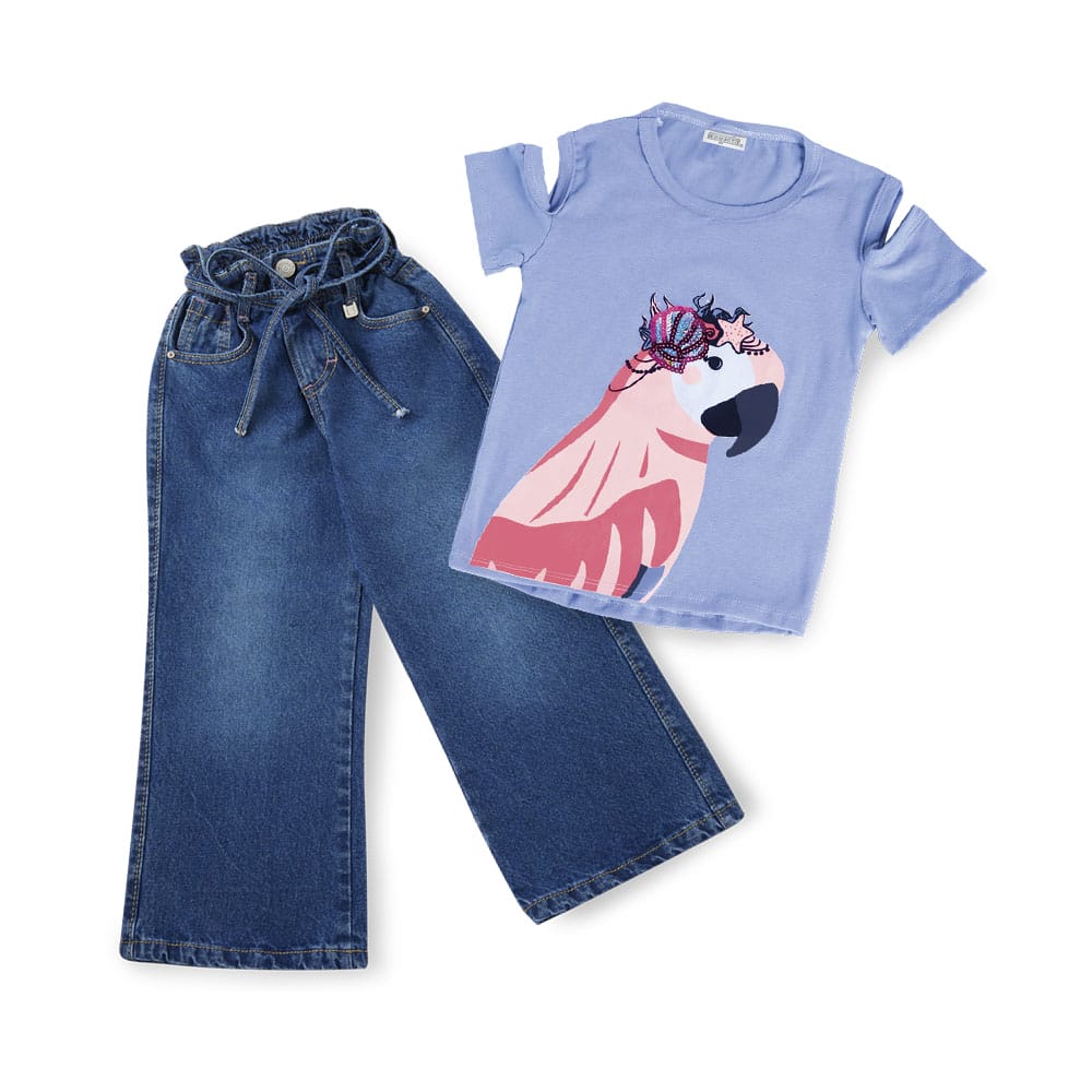 Foto 5 pulgar | Playera Coqueta Para Niña De Algodón Azul Con Estampado De Guacamaya