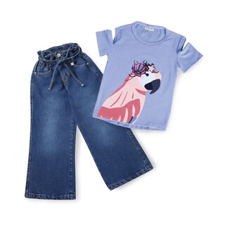 Foto 4 | Playera Coqueta Para Niña De Algodón Azul Con Estampado De Guacamaya
