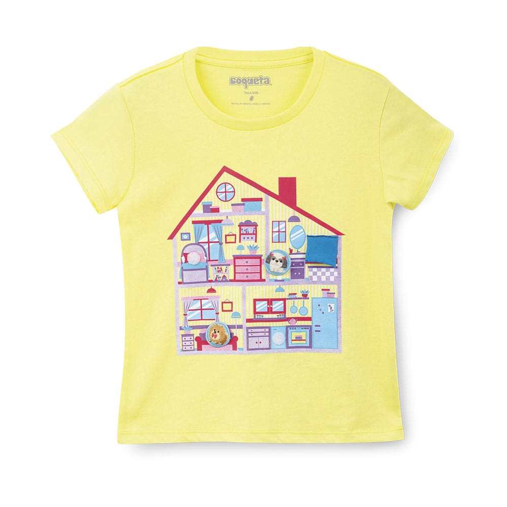 Foto 2 pulgar | Playera Coqueta Para Niña De Algodón Amarillo Con Casa Interactiva