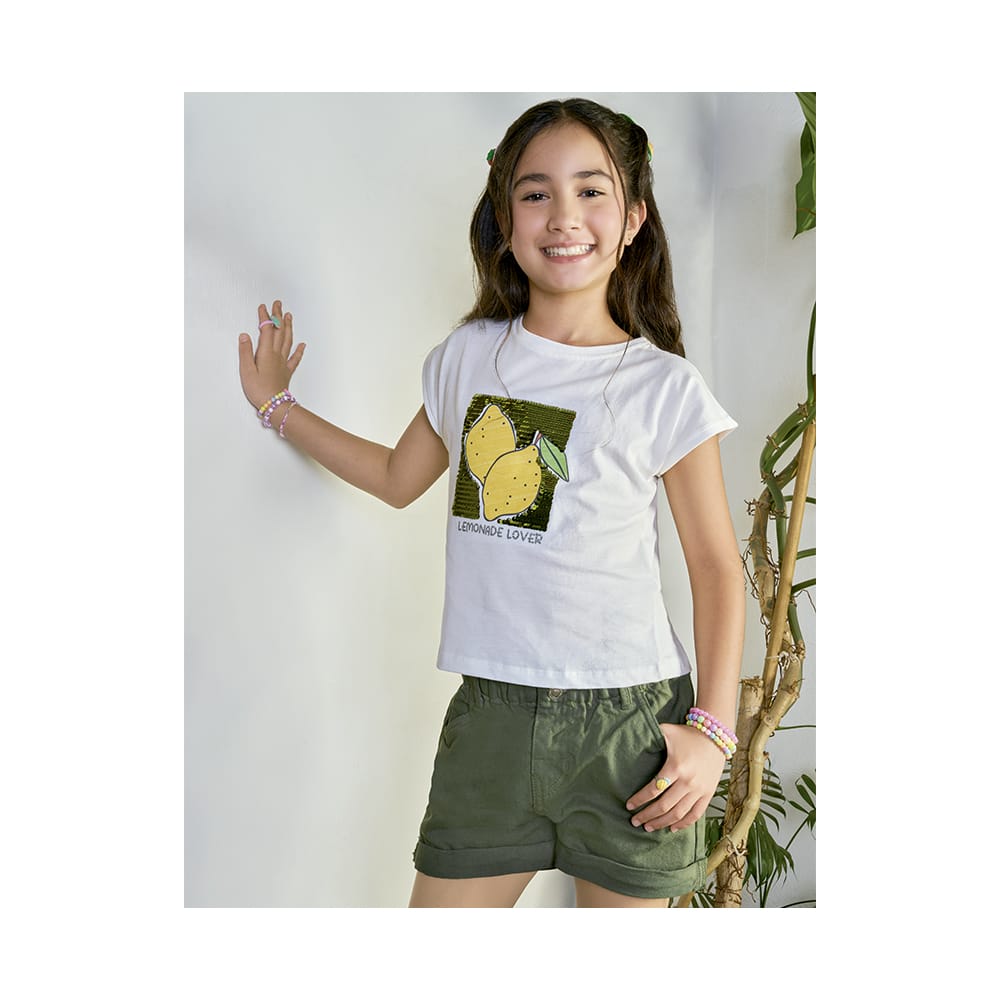 Foto 5 pulgar | Playera Coqueta Para Niña En Algodón Blanco Con Lentejuela Reversible
