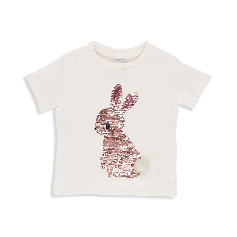 Foto 2 pulgar | Playera Coqueta Para Niña De Algodón Beige Con Lentejuelas De Conejito