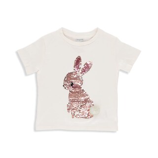 Foto 1 | Playera Coqueta Para Niña De Algodón Beige Con Lentejuelas De Conejito