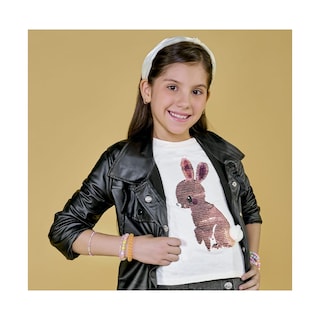 Foto 3 | Playera Coqueta Para Niña De Algodón Beige Con Lentejuelas De Conejito