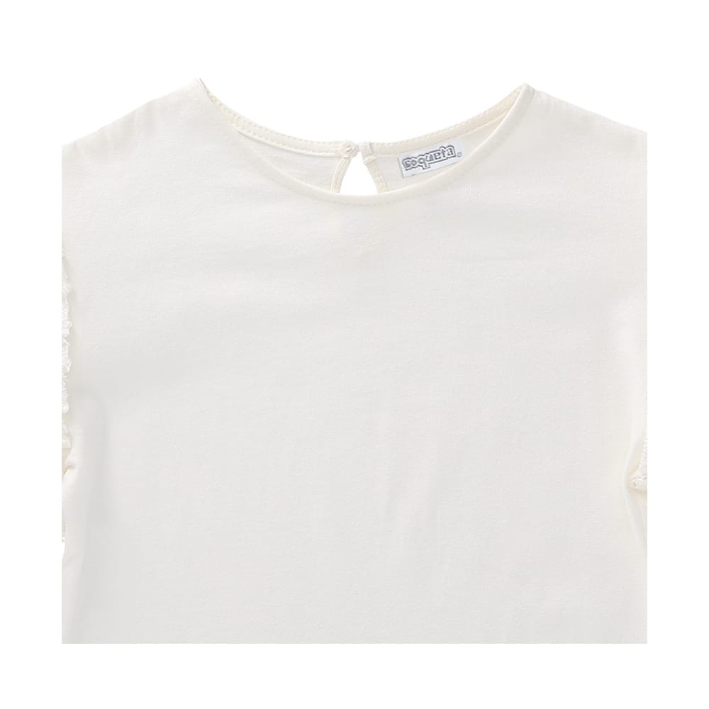 Foto 3 | Playera Coqueta Para Niña En Algodón Blanco Con Mangas Acampanadas