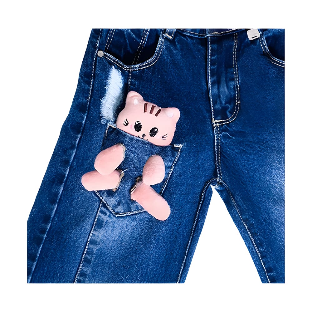 Foto 3 pulgar | Jeans Coqueta Para Niña De Algodón En  Azul Marino Con Peluche