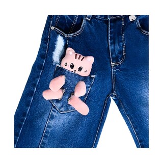 Foto 2 | Jeans Coqueta Para Niña De Algodón En Azul Marino Con Peluche