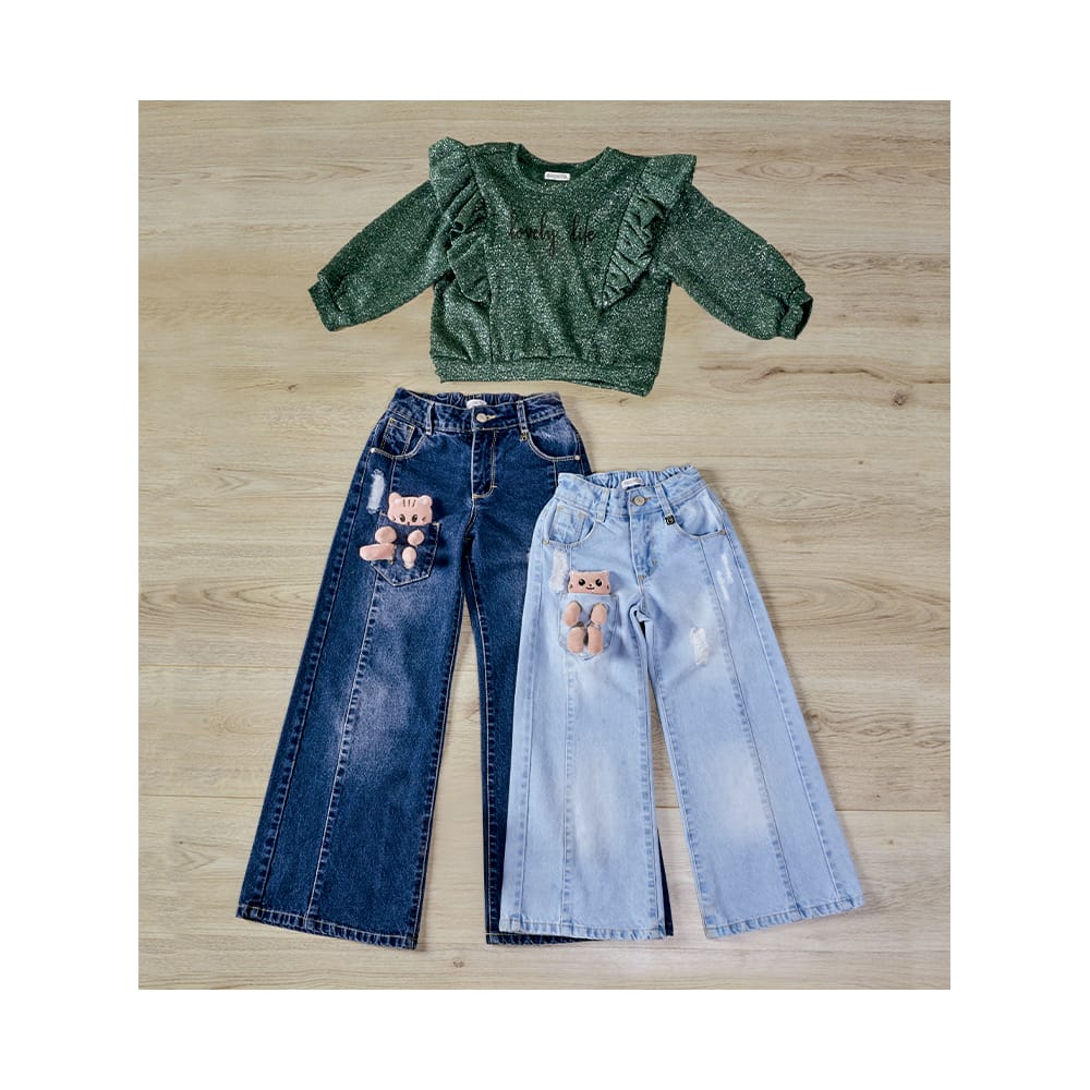 Foto 5 pulgar | Jeans Coqueta Para Niña De Algodón En  Azul Marino Con Peluche