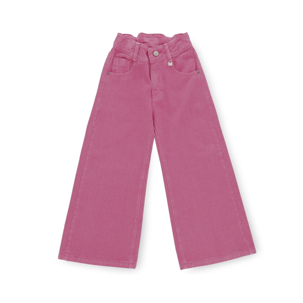 Pantalón Coqueta Para Niña De Algodón Fiucsa Con Pierna Ancha