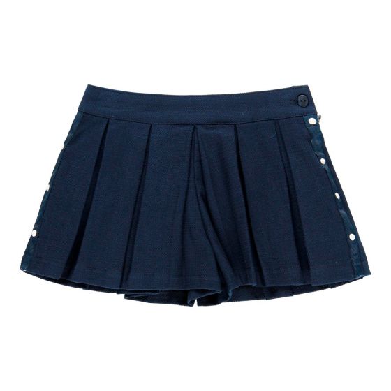 Falda Short Tableado Azul Marino Con Detalles Tipo Perlas Boboli