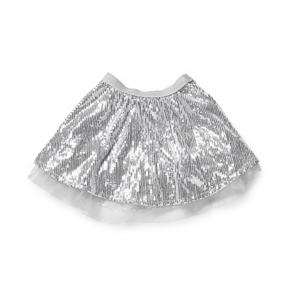 Falda Coqueta Para Niña De Poliéster Plata Con Lentejuelas