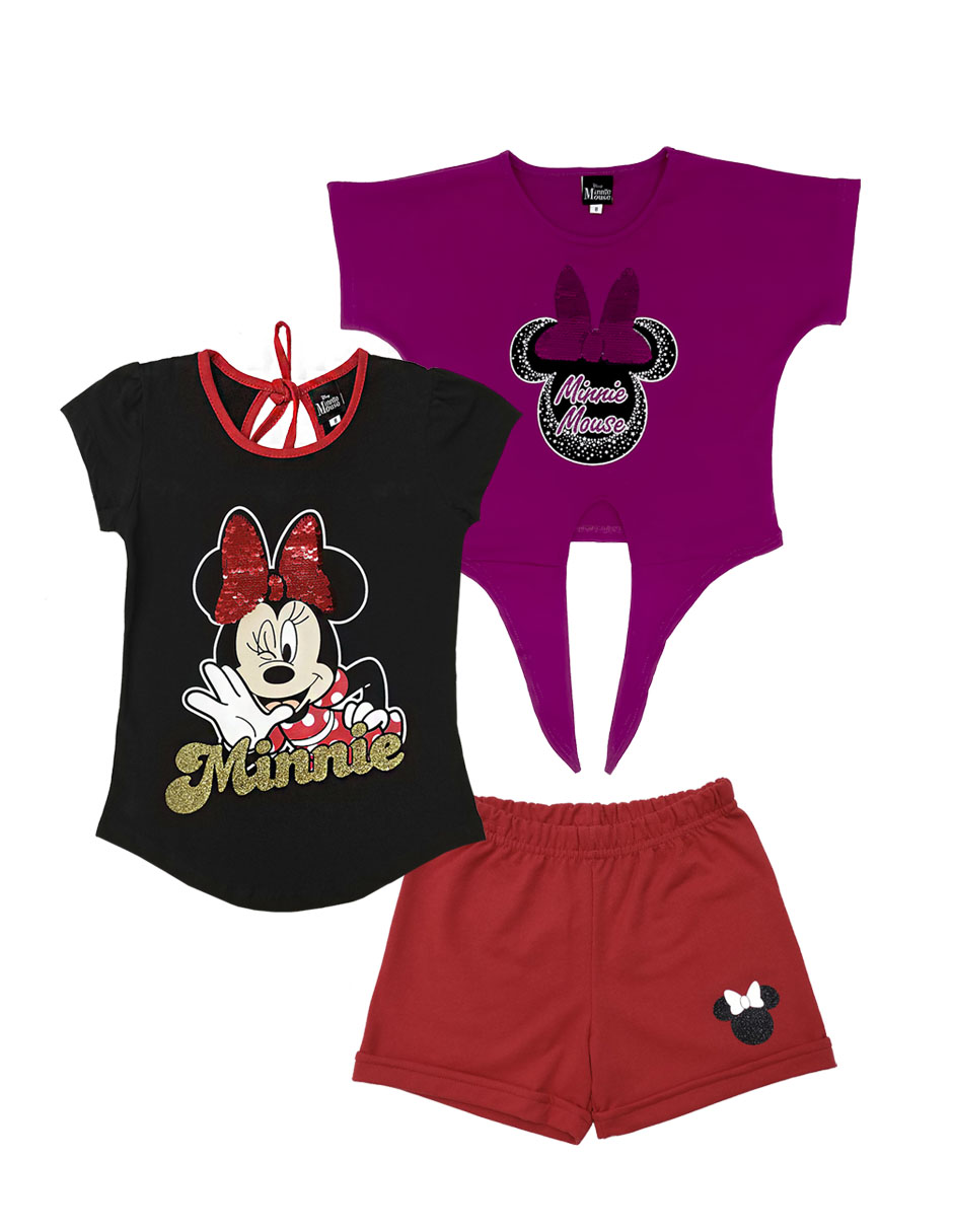 Conjunto Disney 001 Minnie Mouse Short más 2 Playeras para Niña